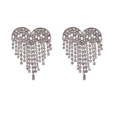 China INA Fashion Night Club Party Heart Layered Tassel Women's Earrings Luxury TRENDY Rhinestone for sale