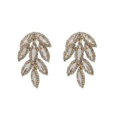 China FASHIONABLE Retro Full Diamond Luxury Exaggerated Leaf Tassel Earrings For Ladies for sale