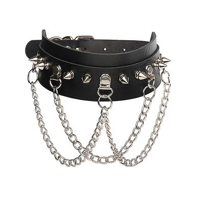 China Personality CLASSIC Gothic Irregular Rivets Style PU Choker Women Leather Collar With Chain for sale