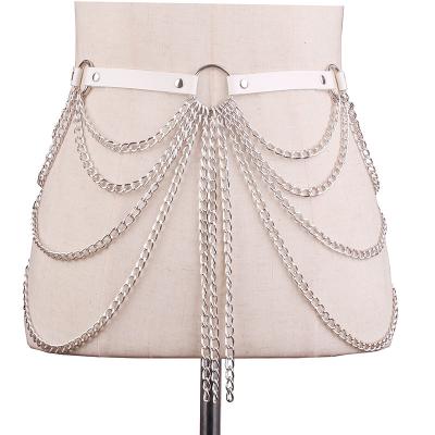 China Ace IMAGE PU Belt With Tassel Personality Metal Women Chain Belts For Night Club Party for sale