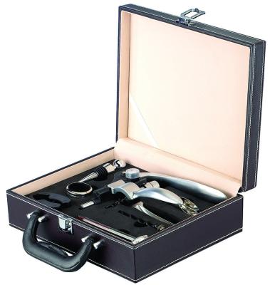 China Sustainable Deluxe Wine Opener Set 9 Pieces Wine Accessories Gift Set Rabbit Corkscrew With Elegant Leather Case for sale