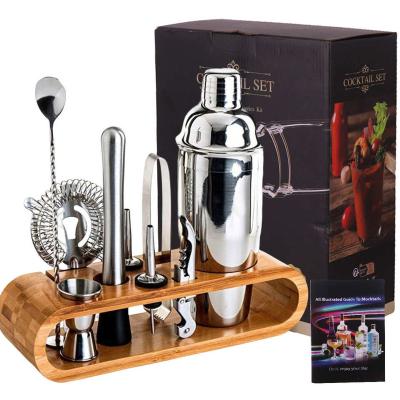 China Cocktail Shaker Set Amazon direct supplier Bartender kit for Bar shaker 750ml cocktail shaker set with bamboo stand for sale