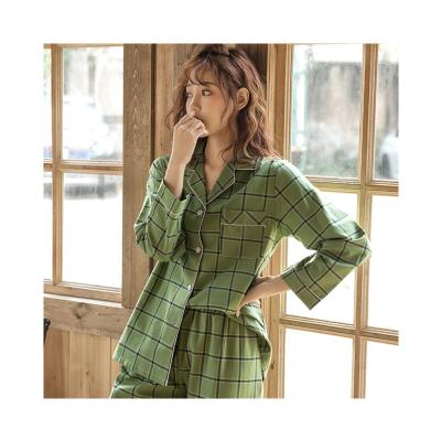 China QUICK DRY Women Long Sleeves Plaid Home Wear Cotton Sleepwear Suits Manufacturers Outside Wholesale for sale