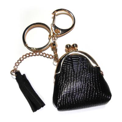 China Gegraveerd Logo Black Coin Purse Keychain, Lichtgewicht Zwarte Portefeuille Zeer belangrijke ketting Te koop