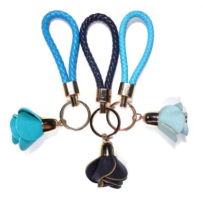 Cina La mano ha cucito il CE placcato Rose Personalized Leather Keyring Brass blu approvato in vendita