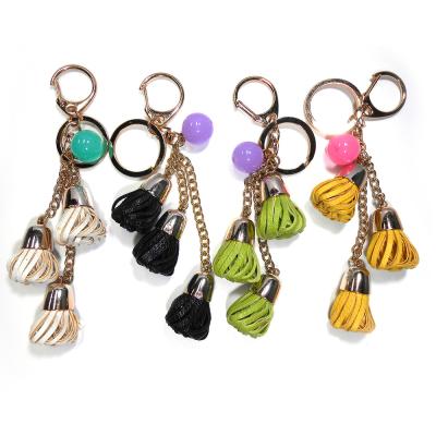 China OEM Druk Logo Leather Flower Keychain, 3.5cm Groene Leer Zeer belangrijke ketting Te koop