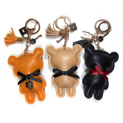 China Draag Met de hand gemaakte Leer Zeer belangrijke ketting, die Logo Cute Bear Keychain drukken Te koop