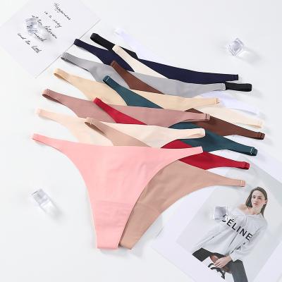 China Factory Custom Logo Letter Print Women Designer Traceless Thong Breathable No Private Labels Seamless Panties Show Underwear Thong for sale