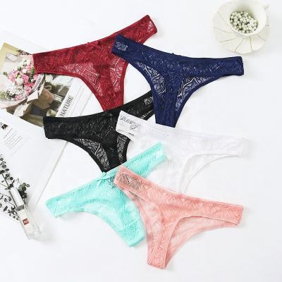 China Antibacterial OEM Plus Size Women Lace Up G-String Panties With Cute Bow Low Rise Female Thong Briefs Sexy Perspective Ladies T-back Underwear for sale