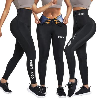 China Factory Custom Antibacterial Logo High Waist Neoprene Sauna Pants Women Fitness Lose Weight Tummy Control Waist Trainer Corset Leggings for sale