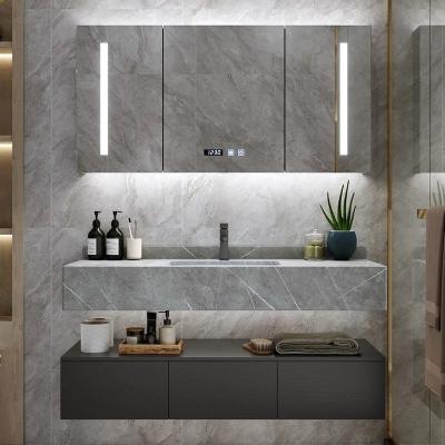 China Eco-Friendly Water Proof 2022 Modern Wall Mounted Marble Solid Wood Vanity Cabinet Bathroom Vanity Floating Mirror Cabinet for sale