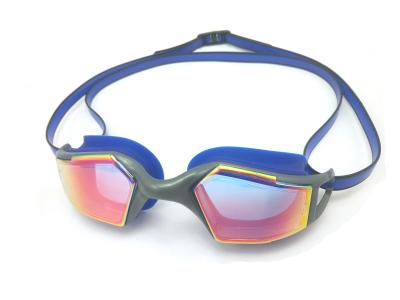 China Unisex Waterproof PC Anti Fog Swimming Goggles Blue / Yellow For Adult for sale