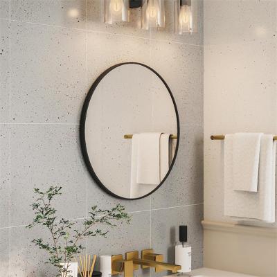 China Silver Lenses Material Magnifying 800X800X40mm Black Aluminum Framed Round Bathroom Wall Mirrors for sale