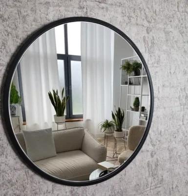 China 600mm Beveled Edge Black Aluminum Framed Round Bathroom Wall Mirror with Brackets for sale