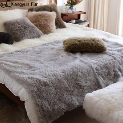 China Real Fur Sofa Blanket Fashion Decor Long Shaggy Fur Throws Genuine Cashmere Soft Home Anti-Static Fur for sale