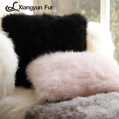 China Custom Home Decorative Soft Plush Curly 100% Natural Pure Wool Sublimation Sheepskin Fur Cushion Pillow for sale