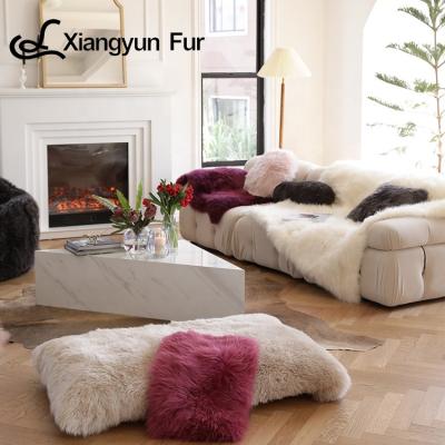 China Custom Made Natural Sheepskin Sublimation Quality Luxury Solid Soft Fur Cushion Covers Square Fur Tiles for sale