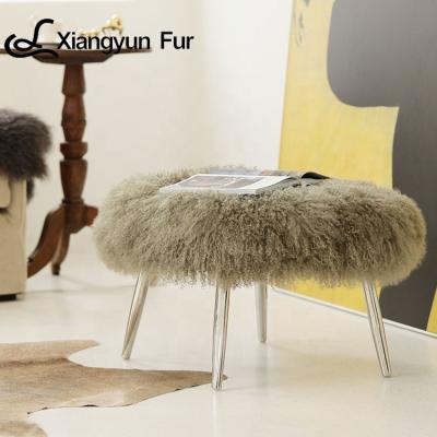 China Modern Lamb Fur Color Top Various Snow Cover Dressing Table Stools Large Dismountable Premium Mongolian White Fur Stool for sale