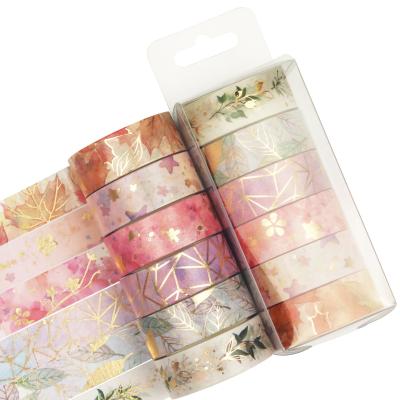 China Custom Decorative Sticker Gift Package Sticker Flower Rolls Foil Washi Tape Making Gold Foil Stamping DIY Craft Washi Tape for sale