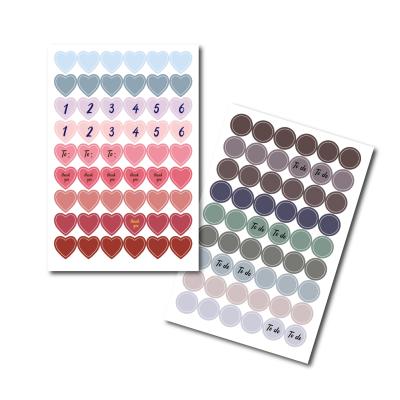 China Cartoon Sticker Circle Dot and Heart Morandi Programmable Stickers DIY Color 2cm Dot and Multicolor Heart Stickers Planner Set Stickers for sale