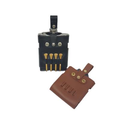 China Leather /pu leather outdoor products, 6OZ golf accessories, hip flask gift set in leather coat for sale