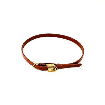 China Cowhide Simple Design Genuine Leather Belt For Women 8 Rings Gold Buckle for sale