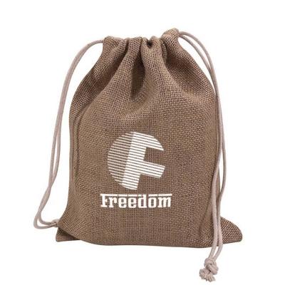 China Low MOQ Promotional Cheap Eco - Friendly Jute Drawstring Bags With Customized Logo for sale