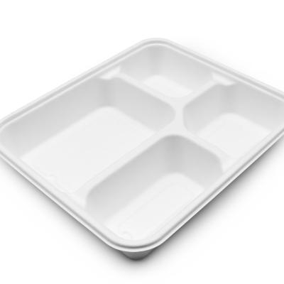 China 100% Compost Disposable 4 Compartment Serving Meat Food Within 90 Days Bagasse Biodegradable Tableware Stores for sale