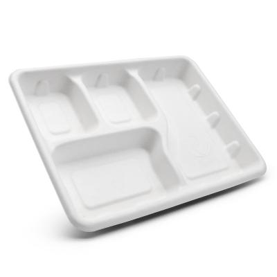 China 100% Compost Lunch Food Serving Tray Within 90 Days 4 Compartments Eco-Friendly Bagasse Eco Friendly Disposable Biodegradable Paper With Lid for sale