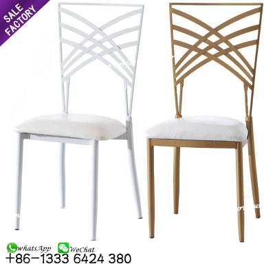 China Supplier Modern Popular Stackable Gold China Steel Crossback Wedding Dining Chairs For Hire for sale