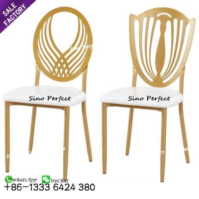 China Modern Elegant Special Style Event Furniture Royal Style Stackable Leather Seat Round Ornate Back Rental Hotel Dining Chair for sale