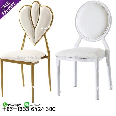 China White Gold Metal Event Furniture Love Round Back Shape Hotel Banquet Leather Wedding Chair For Dining Rentals for sale