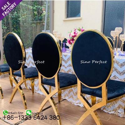 China OEM/ODM Modern High Quality Stainless Steel Gold Frame Hotel Wedding Hall Chairs for sale