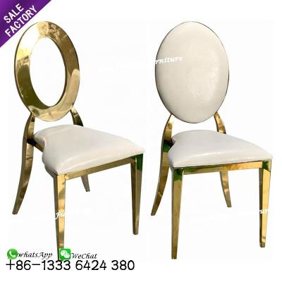 China Wholesale Hotel Chair Stainless Steel Gold Wedding Stackable Leather Banquet Dining Chairs For Reception for sale