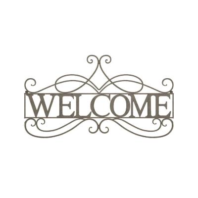 China Welcome Design Custom Design Antique Home Decor French Scrolled Metal Wall Art Welcome for sale