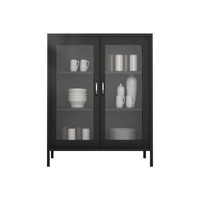 China Industrial And Vintage Foldable Black Storage Steel Sideboard Door Cabinet Glass Cabinet for sale