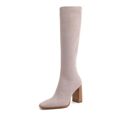 China Fashion Faux Suede Thick High Heel Long Boots For Women for sale