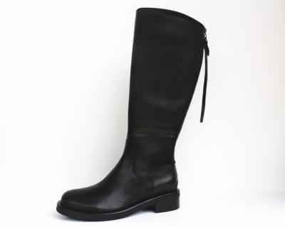 China Warm Winter Long Black Knee High Womens Chunky Leather Boots Fur Lining Back Zipper for sale