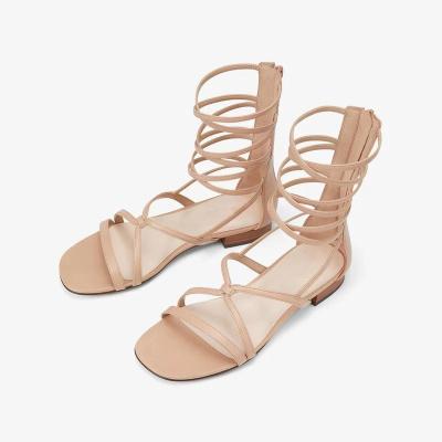 China 2022 New Arrival Summer Open Toe Slim Lace Up Roman Sandals Women Shoes Flat Sandals Ladies for sale