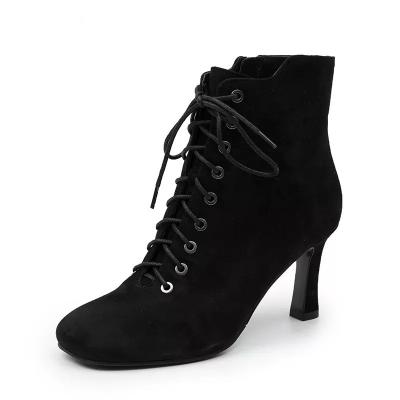 China Newest Autumn-winter Elegant Fasten Belt Square Head Tall Thin Heel Ankle Boots For Ladies And Womens for sale