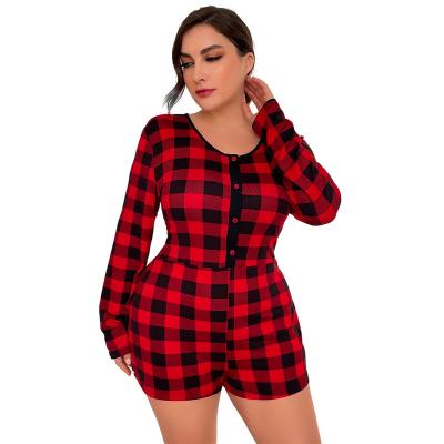 China Mamelucos one piece Christmas thermal red plaid pajamas jumpsuit onesies monos pijamas shorts plus size onsies sleepsuit for women for sale