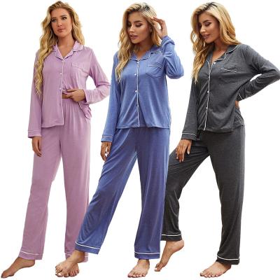 China 2021 QUICK DRY Long Sleeve Loose Button Down Cute Solid Colors Ladies Sleepwear Warm Night Suits 2 Pcs Autumn Winter Pajamas For Women Set for sale