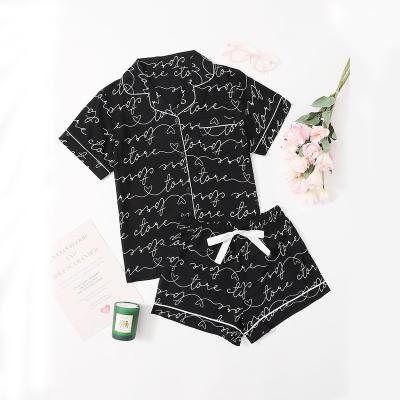 China 2021 summer QUICK DRY black collared shirt pajamas 2 piece pj shorts set high quality home essential pajamas women ladies pajamas nightgowns for sale