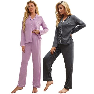 China Simple QUICK DRY Long Sleeve Autumn Purple Gray Colors Winter 2 Piece Ladies Night Wear Pajamas Set Woman Pajamas Sleepwear For Princess for sale