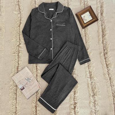 China Deep Gray Solid Color 2pc Autumn Winter QUICK DRY Squishy Set Woman Invierno Para Para dama de mujer conjunto de pijamas Ladies Pajamas Sleepwear for sale