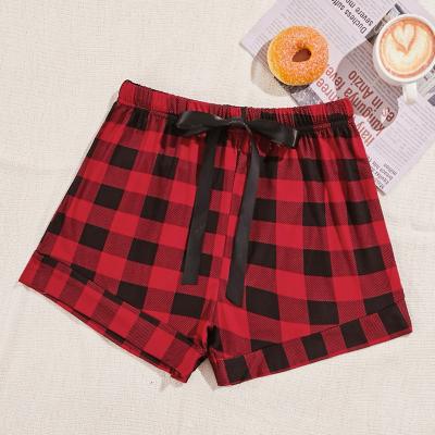 China QUICK DRY Custom Red Plaid Polyester Cute Lounge Wear Night Wear Short Pj Pants Bottoms Loose Adult Female Pajama Pants Set For Sleeping for sale