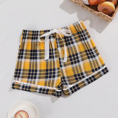 China Yellow Korean Cute QUICK DRY Lounge Pants 100% Short Women Ladies Rayon Plaid Girls Lounge Wear Bottoms Sleepwear Pajama Pants for sale