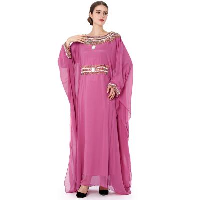 China Abaya kaftan free size batwing wing chiffon kaftan dress 2021 plus size clothing women ladies maxi muslim set purple pink blue most modern national dress for sale