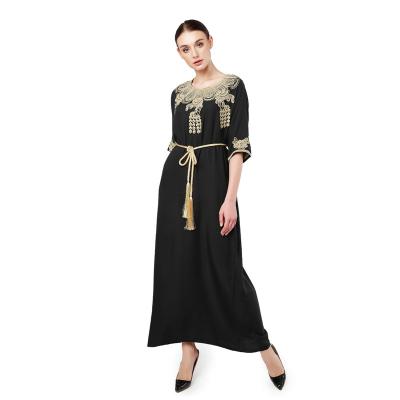 China Modern Islamic National Dress Clothing Patterns Designs Floral Muslim Abaya Kaftan Dubai Lace Robe Black Turkey Maxi Dress For Women Ladies for sale