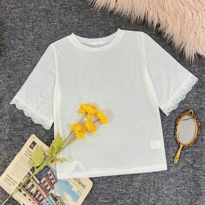 China QUICK DRY custom made simple white T-shirt silk cotton lace short sleeve female logo summer lightly tops empty casual clothing women T-shirt for sale